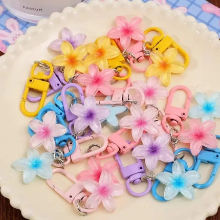1/5Pcs New Sweet Colorful Flower Keychain Resin Rope Car Key Ring Hanging Jewelry Mini Keychain Girls