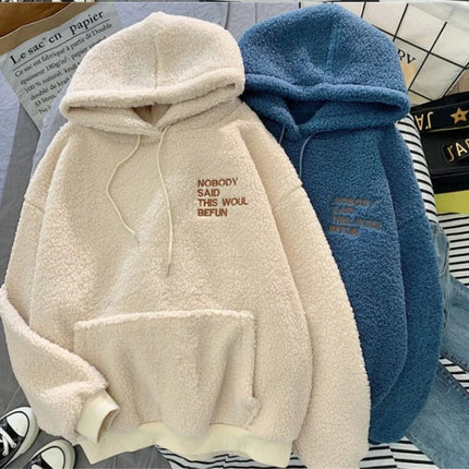 Autumn Winter Fashion Hooded Sweatshirt Women Korean Loose Solid Letter Tops Long Sleeve Warm Outfit Hoodie Lady Casual Street
