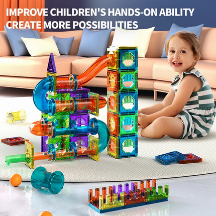 Magnetic Tiles Building Blocks for Kids 3D Clear STEM Toys Magnetic Marble Run Pipe Track Assembly Gift for 3-6 Years Old