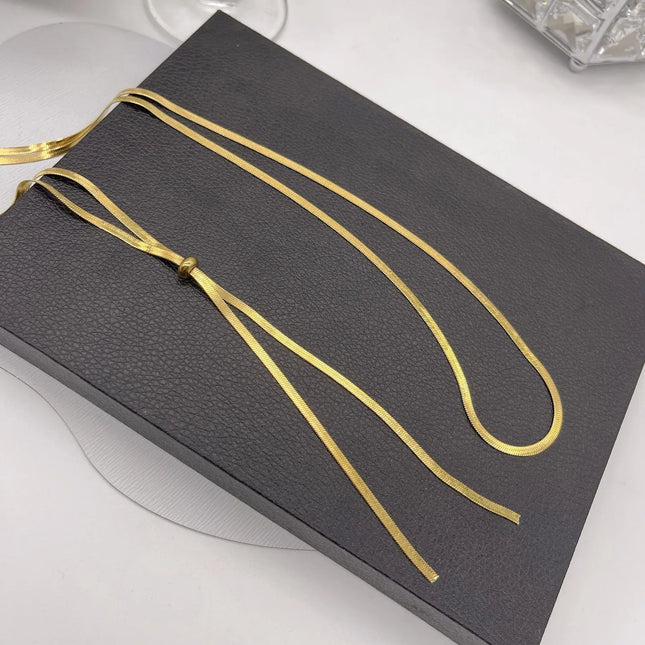 Punk Long Flat Snake Bone Y-Shaped Chain Necklace for Women Gold Color Fashion Charms Jewelry Wholesale