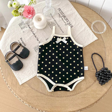 Korean-style summer baby girl polka dot bow jumpsuit, baby girl comfortable and cute sling jumpsuit, very suitable for home and