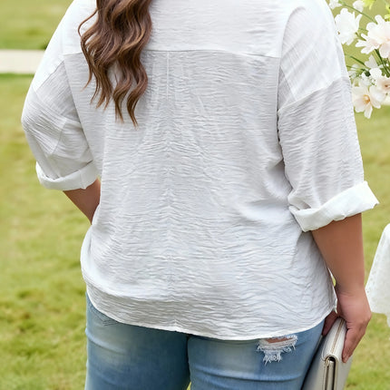 Plus Size Women's White Shirt Collared Long Sleeve Loose
