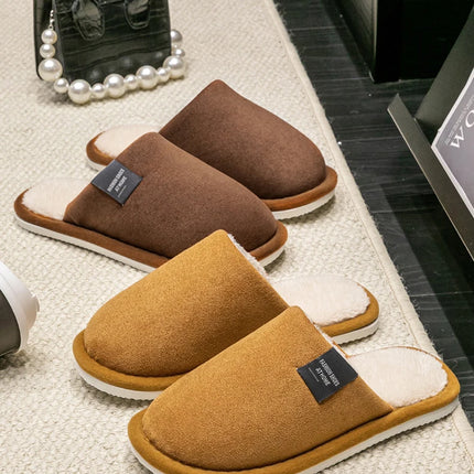 Household Indoor Men's Slippers Autumn and Winter Home Floor for Guests Lightweight Quiet Non-slip Suede Fabric Couple's Shoes