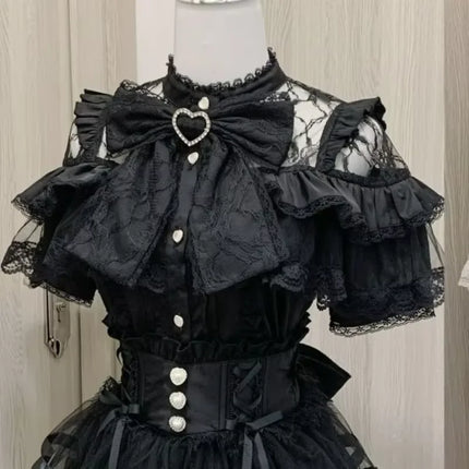 Elegant Gothic Kawaii Women Sweet Tops Vintage Y2K Tees Retro Clothing Punk Subculture T Shirts Japanese Fashion 2025 Summer
