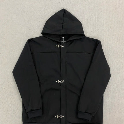 2026 New Retro Y2K Dark Punk Gothic Metal Buckle Zipper Solid Color Hoodie Street Trendy Fashion Versatile Personalized Leisure