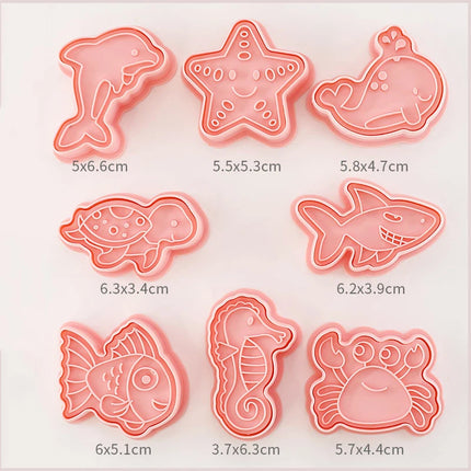 8 Pcs/set Cookie Cutters Plastic 3D Dinosaur Shape Cartoon Pressable Biscuit Mold Cookie Stamp Kitchen Baking Pastry Bakeware
