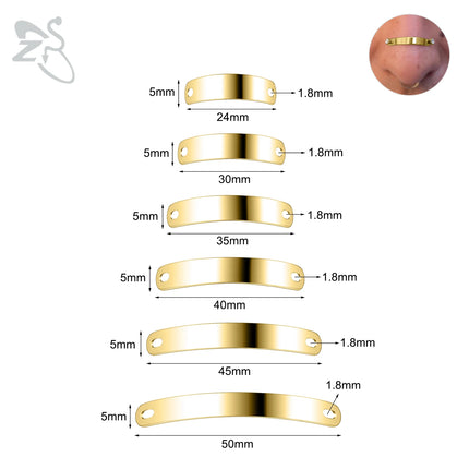 ZS 1 Set 24/30/35/40/45/50MM Stainelss Steel Nose Piercing For Men Women Punk Adjustable Nostril Bridge Piercings Body Jewelry