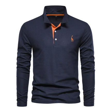 Spring New Style Men's Cotton POLO Shirt Casual Long Sleeve Turn-down Collar Embroidery Deer Fashionable Breathable Polo Top