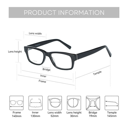 BLUEMOKY Refined Full-Frame Rectangular Prescription Glasses, Handcrafted Acetate Progressive Optical Eyewear for Men and Women