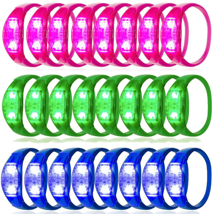 12-240Pcs LED Glow Bracelets Sound Activated Light Up Bracelets for Adults & Kids with Flashing LED Strobe for Night Events