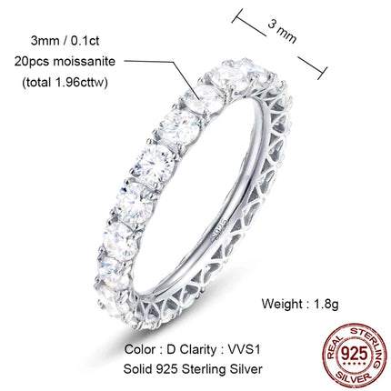WES 2mm Full Eternity Moissanite Ring 925 Sterling Silver D Color VVS1 Stackable Wedding Band For Women Fine Jewelry
