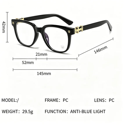 Unisex Square Anti Blue Light Glasses UV400 Gold Cross Hinge Black Clear Frame Computer Anti-Fatigue Eyeglasses