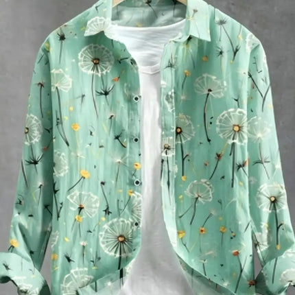 Men's Dandelion Printed Linen Long Sleeved Shirt