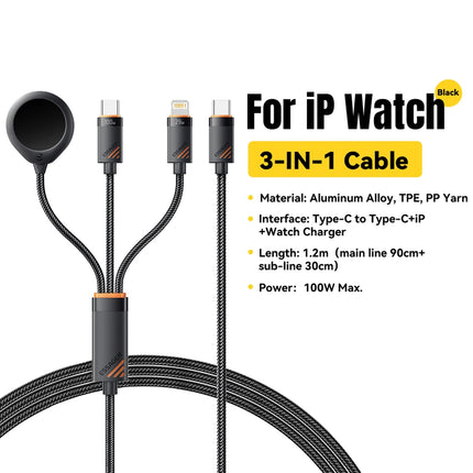 Essager 3 in 1 100W Multi USB C Charging Cable for Apple iWatch iPhone 16/15/14/13 Pro With Type C Lightning Fast Charging Cable