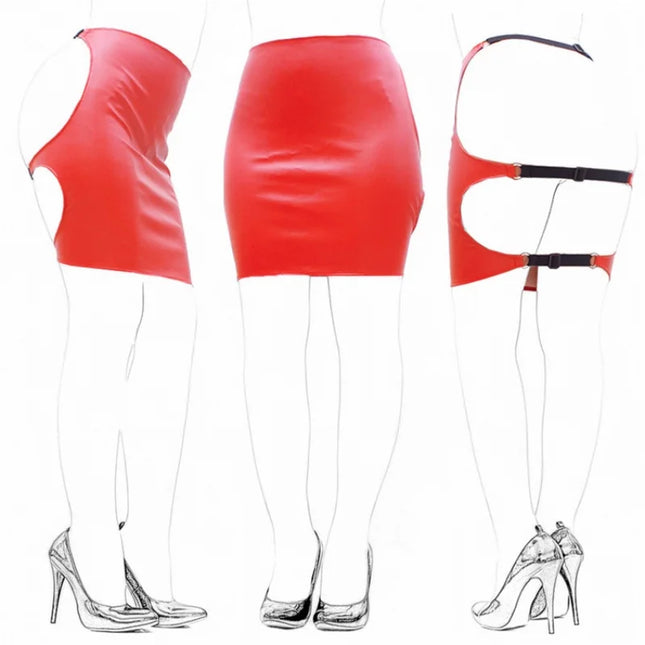 BDSM Role Play Faux Leather Lingerie with Sexy Adjustable Open Crotch Hip-Hugging Waist Skirt for Women Adult Game Sex Toys
