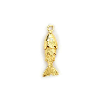 1 Piece Brass Ocean Jewelry Charms 18K Real Gold Plated Fish Animal Movable Clear Cubic Zirconia Pendant For DIY Necklace Making