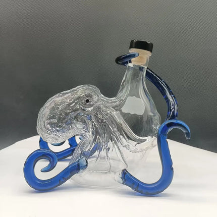 Unique Kraken Octopus Glass Liquor Bottle, Clear Rum Decanter, Decorative Barware & Home Display Piece for Spirits