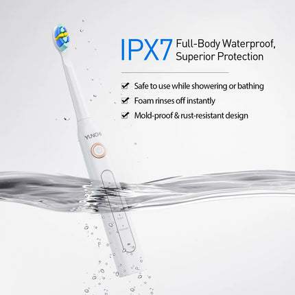 YUNCHI ultrasonic electric toothbrush with 5 operation modes and 40000 high-frequency vibrations.USB charging, waterproof