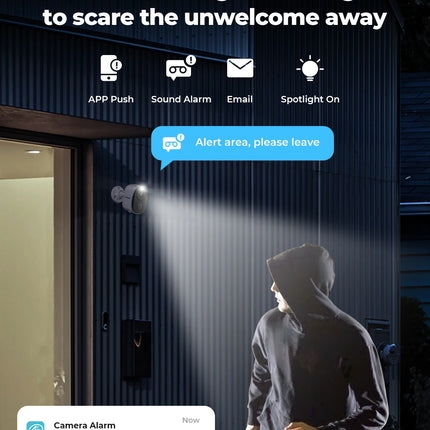 H.VIEW PIR Battery Powered Camera Wireless Outdoor, 2K 3MP WiFi Security Camera with Spotlight Siren, 2-Way Audio, Waterproof
