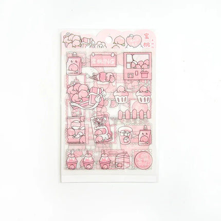 Kawai 4Pcs Pink PET Decorative  Stickers Pack Scrapbooking Stationery School Supplies Korean Stickers