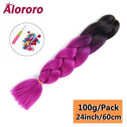 24 Inch Jumbo Braids for Hair Extensions Purple Synthetic Braiding Hair Accessories 100G/Pack Women DIY Hair for Crochet Braid