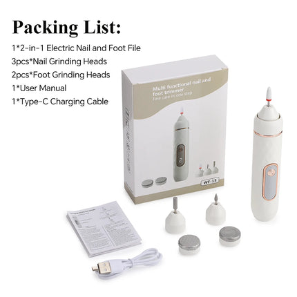 2 In 1 Electric Manicure Pedicure Kit & Foot Callus Remover Rechargeable Nail Drill Machine Toenail Grinder Foot Care Tools
