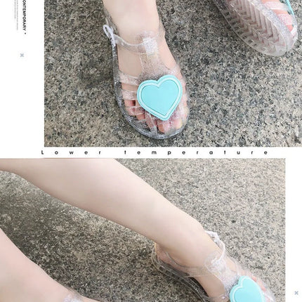 New Summer Children Jelly Princess Sandals Sweet Heart Shaped Girls Toddlers Baby Breathable Hollow Shoes