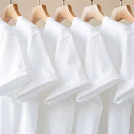 500/300g Heavy-duty White Pure Cotton T-shirt Thickened Ribbed Round Neck Short Sleeves Double-stitched Half Sleeve Tees