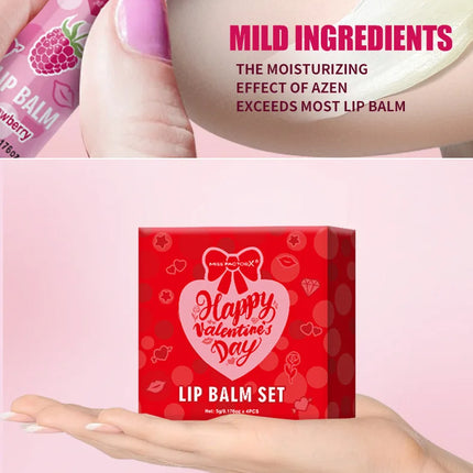 Women's Gifts 4PCS/Box Lip Balm Set Moisturizing and Glossy Suitable for Dry Lips Valentine's Day Gifts for