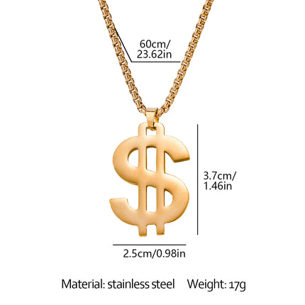 Stainless Steel Dollar Symbol Pendant Necklaces for Women Men Jewelry Accessory Gift
