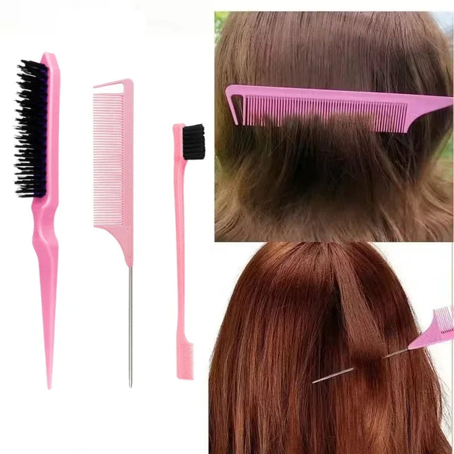 3pcs Styling Comb Set Teasing Comb Triple Teasing Comb Mouse Tail Comb Edge Brushing Hair Tail Tool, Special for Real Hair Wigs