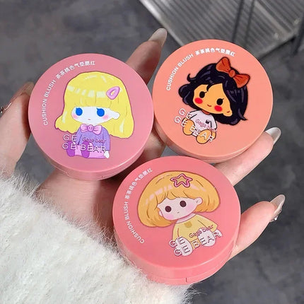 Cushion Blush Blendable Shade with Powder Puff Whitening without Sticking Long Lasting Gege Bear Makeup Blusher