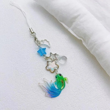 Plastic Lucky Koi Phone Pendant Crystal Beads Unique Beaded Keyring Lightweight Simulation Fish Keychain Charms Car Key Jewelry