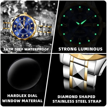 PAAZOMU Luxury Fashion Man Clock Top Business Waterproof Luminous Date Week Men's Watches Quartz Stainless Steel Men Wristwatc