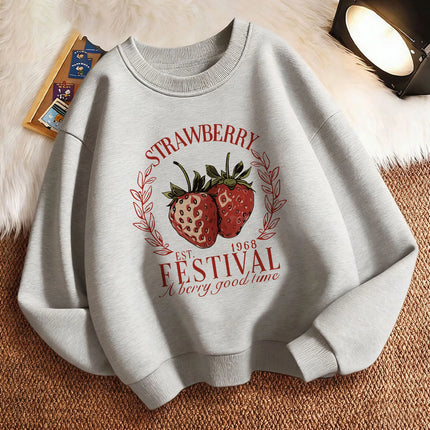 2026 Children's Sweatshirt Pullover Spring Strawberry Design Printed Crew Neck Graphic Print Hoodie Boy/Girl Kids Hoody
