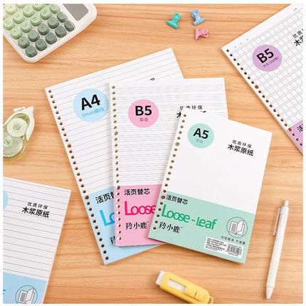 A5/B5/A4 Loose - Leaf Refills - 60 Sheets, Multi - Style Notebook Inserts Grid/Line/Blank Inner Page Refill