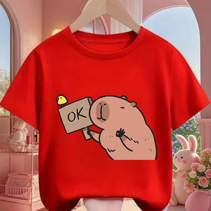 Kids Capybara Cute Kawaii T Shirt Summer Boys Girls Cartoon Crew Neck Fashion Street Casual Clothing 3 14Y