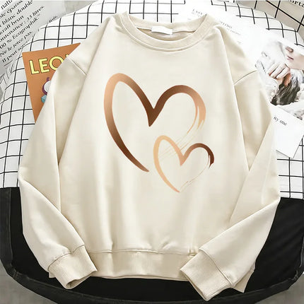 Fashion Love Heart Womens Solid Hoodies Basic Warm Fleece Sweatshirt Soft O-Neck Pullover Casual Female Clothes