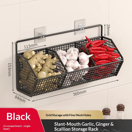 Wall Mounted Storage Basket No Drilling Hanging Basket for Ginger Garlic Kitchen Condiment Organizer Household Storage Rack
