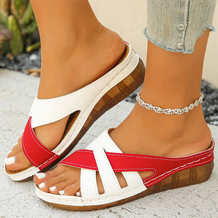 Heels Women's Sandals Mix Color Summer Shoes For Woman Sandals Slip On Wedge Heels Slippers Summer Sandals Beach Shoes Women
