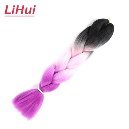 24 Inches Synthetic Braiding Hair Jumbo BraidOmbre Jumbo Hair Extension For Women DIY Hair Braids Purple Pink  Yellow Gray Lihu
