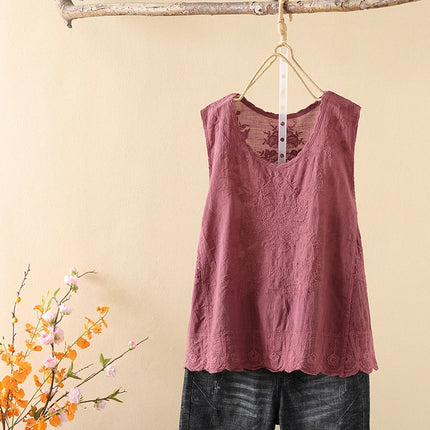 Ele Embroidered Loose Women's Tank Top Trendy Design Summer New Sle Cotton Comfortable Fit Overhead Casual Wear