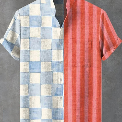 New Hawaiian Men's Linen Shirt Abstract Splicing Pattern Art Printed Shirt Beach Vacation Daily Travel Short Sleeve Shirt