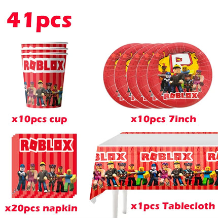 Roblox Birthday Party Supplies Kit with Decoration Favors Toys Tableware Gift Bag Paper Products And Balloons for Christmas Cele