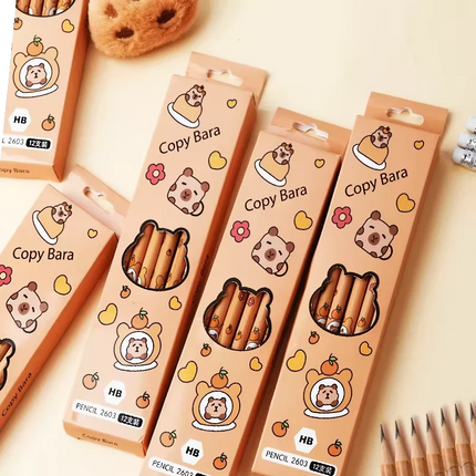 12pcs Kawaii Capybara Pencils Sketching Drawing Pencil With Eraser Unpointed For School Office Students Stationery Supply Pencil