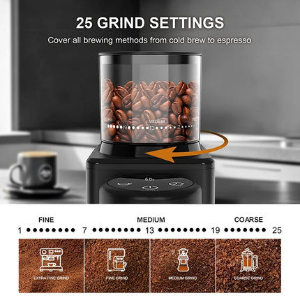 Automatic Conical Burr Coffee Grinder Coffee Bean Grinder with 25 Precise Settings for French Press Espresso Touchscreen Control