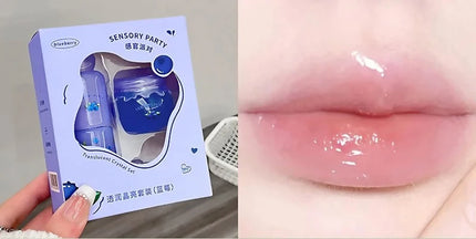 Moisturizing Lip Balm Set Blueberry Peach Light Hydrating Lip Gloss Relieve Dryness and Remove Dead Skin Soothing Tender Lips