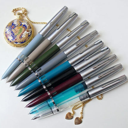 NEW Wingsung 601 Press Piston Fountain Pen Iridium EF/F Nib Steel Cap Vacumatic Resin Ink Pen School Stationery Office Supplies