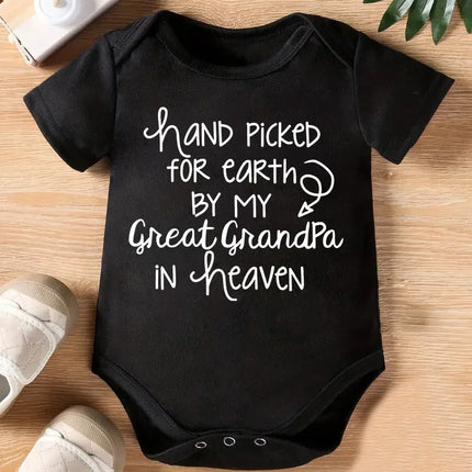 Baby Bodysuit Hand Picked for Earth By My Great Grandpa in Heaven Printed Newborn Romper Infant Baby Girl Boy Clothes