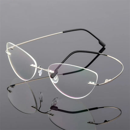 1.61 index Lens Frameless Cat Eye Myopia Eyeglasses Ultralight Rimless Blue Light Blocking Prescription Glasses -0.5 -0.75 to -6